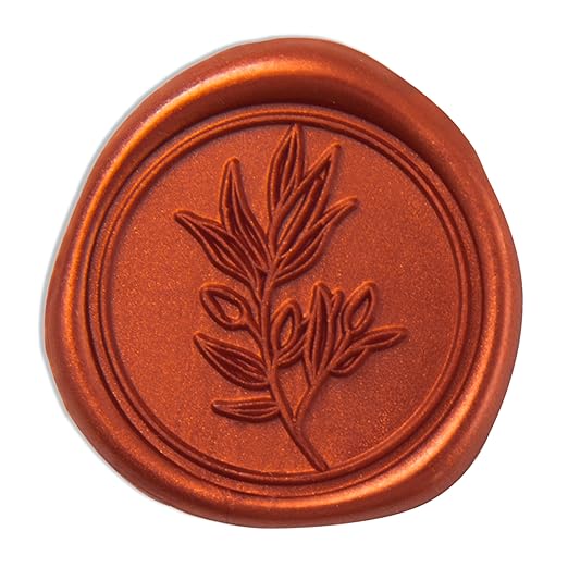 PONATIA 50PCS Terracotta Orange Wax Seal Stickers - Eucalyptus Design Self- Adhesive Stickers Perfect for Wedding Invitation, Envelopes, Christmas Cards, Menu, Vellum Jackets Decoraction