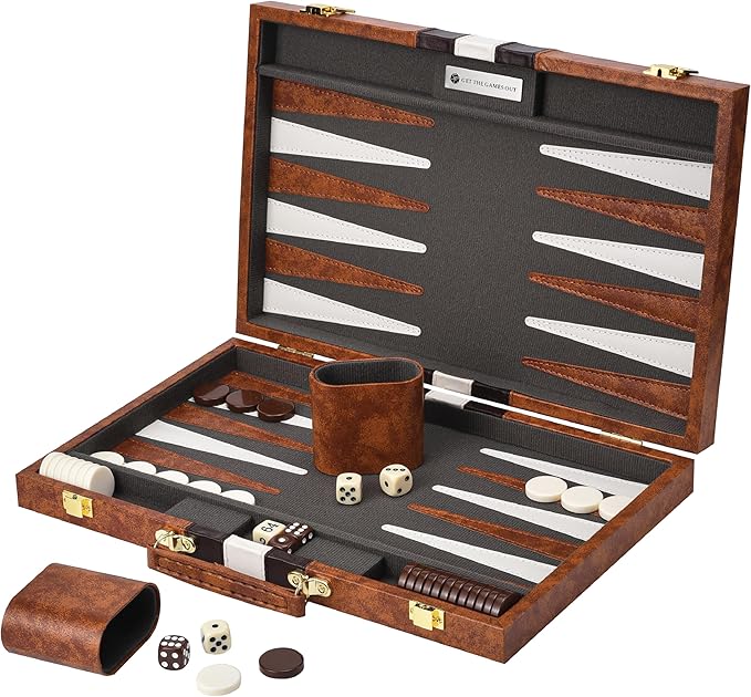 Get The Games Out Backgammon Set, Classic Board Game Case, 2 Players, Includes Strategy & Tip Guide, Perfect for Parties and Family Game Nights - Extra Large, Brown