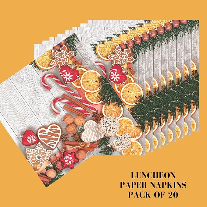 20-ct 13x13 Christmas Paper Decoupage Napkins, 3-Ply Servilletas Tissue Napkin for Dinner and Parties, Disposable Napkins (Flavors)