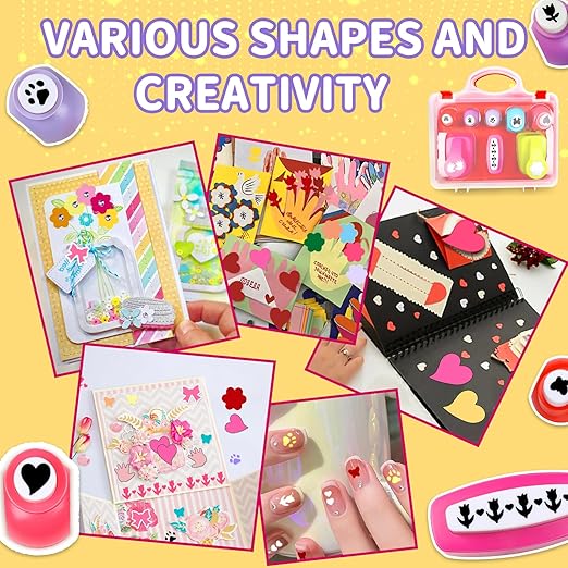 Creative Kids DIY Puncher Craft Set, Paper Hole Punches for Kids, Craft Hole Punch Shapes Set, Shape Cutters for Crafts, Craft Scissors and Hole Punch Set Scrapbook Supplies
