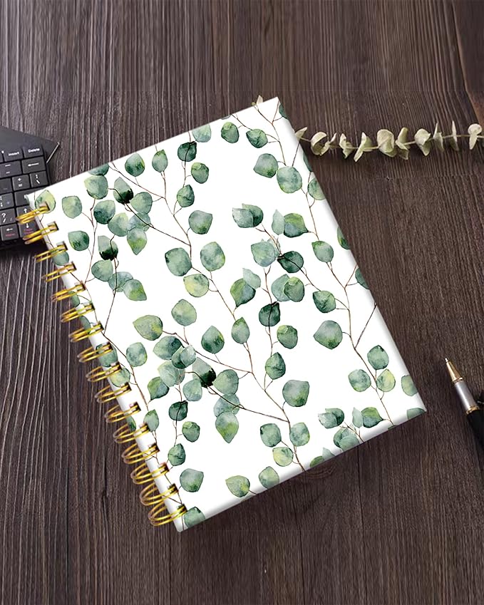 iampanda Spiral Journal Notebook,Floral Design Strong TwinWire Binding with Premium Paper for Girl Women,60 Sheets A5 College Ruled NotebookJournal,Perfect for School Office Home Gifts,Green Leaves