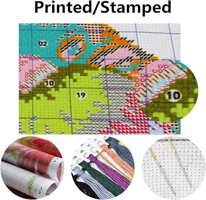 Dimensean Stamped Cross Stitch Kits Full Range of Embroidery Patterns Starter Kits for Beginners Adult or Kids DIY Cross Stitches Needlepoint Kits 11CT-Colorful Cat 17.7x17.7 inch
