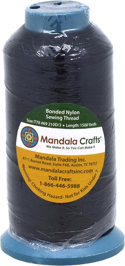 Mandala Crafts Bonded Nylon Thread Dark Blue Heavy Duty Sewing Threads - 1500 YDs Size 69 210D T70 Tex 70 Thread for Leather Jeans Weaving Outdoor Marine Upholstery Threads