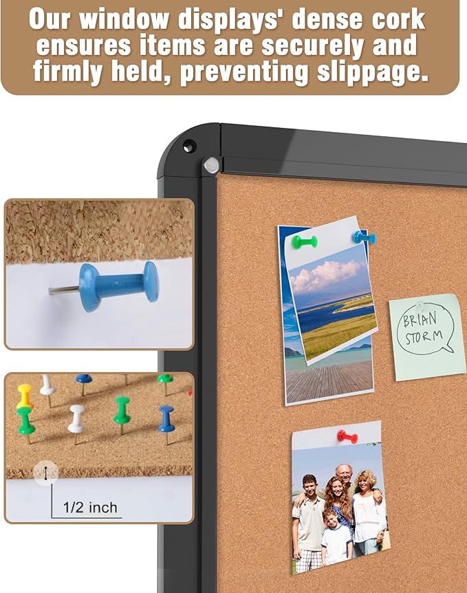 26"x20" Enclosed Bulletin Board, Lockable Weather-Resistant Aluminum Cork Noticeboard for School & Office, Black Frame w/Cork