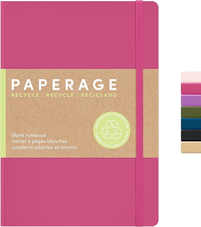 PAPERAGE Recycled Blank Journal Notebook, (Rose), 160 Pages, Medium 5.6 in x 8 in - 100 GSM Thick Paper – Hardcover Journaling Notebook for Work, School, Note Taking or Sketching