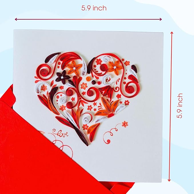 Quilling Cards, handmade card, quilled cards with Handmade Art Quilling birthday card for women, Birthday card, mother... colorful heart design (Heart 5)