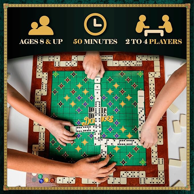 Calliope Games Double Double Dominoes - Mexican Train Domino Board Game With a Twist - Family Game For Game Night -2-4 Players
