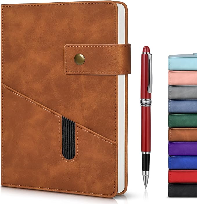 Brown A5 Lined Leather Journal Notebook for Men Women,5.9" X 8.4" Personalized Hardcover Journal with Pen,200 Pages 100 Gsm Thick Ruled Paper Daily Diary for Travel,Business,Work,Writing