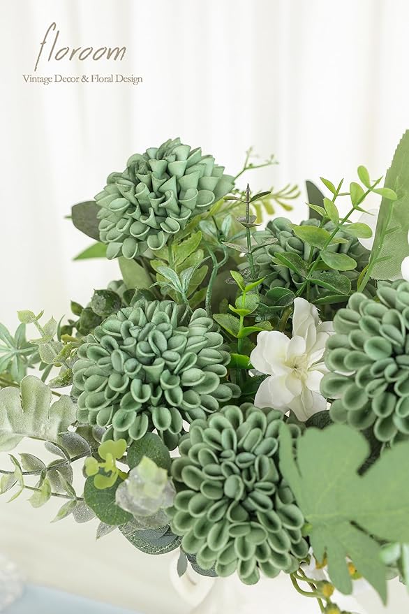 Floroom Artificial Dahlia Flowers 25pcs Real Looking Elf Green Foam Fake Roses with Stems for DIY Wedding Bouquets Bridal Shower Centerpieces Floral Arrangements Party Tables Home Decoration