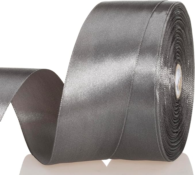 1 1/2 Inch Steel Gray Solid Satin Ribbon, 50 Yards Craft Fabric Ribbon for Gift Wrapping Floral Bouquets Wedding Party Decoration