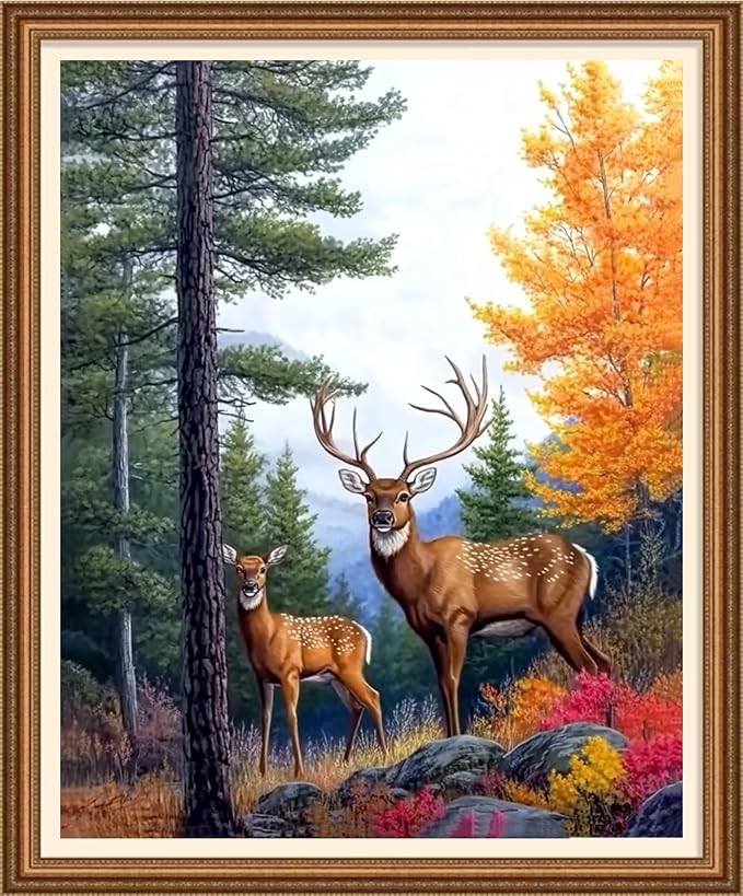 Disnesart Cross Stitch Stamped Full Embroidery Kits DIY 11CT Cotton Thread Printed DIY Needlepoint Kits Craft Needlework Set Cross-Stitch Stamped Sets-Forest elk 16x20 inch