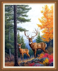 Disnesart Cross Stitch Stamped Full Embroidery Kits DIY 11CT Cotton Thread Printed DIY Needlepoint Kits Craft Needlework Set Cross-Stitch Stamped Sets-Forest elk 16x20 inch