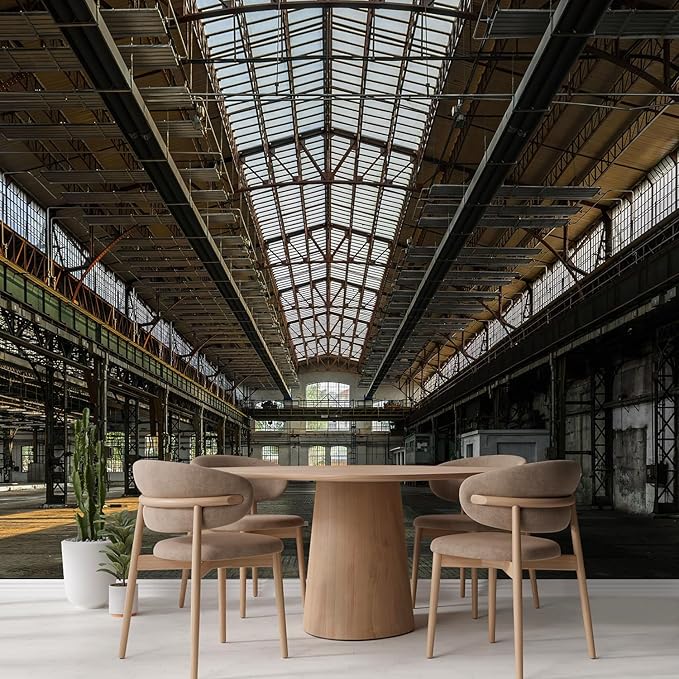 wall26 Wall Sticker/Wall Mural Industrial Interior of an Old Factory Building, Not Peel and Stick, Non-Woven Wallpaper Decorative for Bedroom, Living Room, Office - 120x120 inches