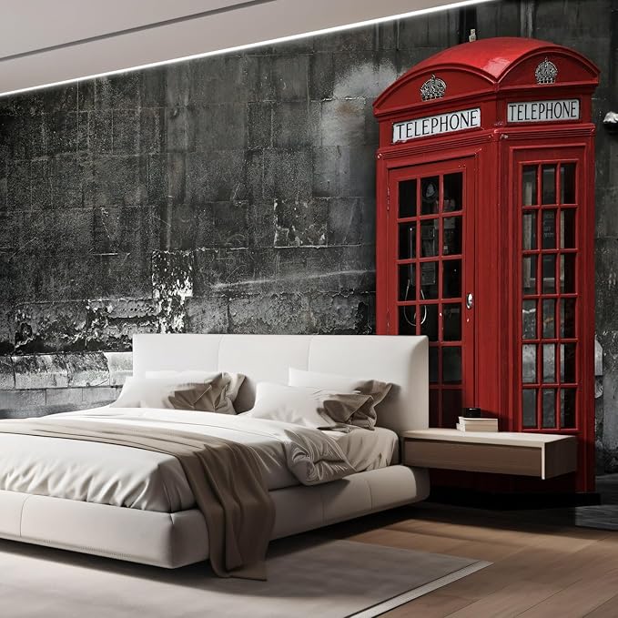 wall26 Wall Sticker/Wall Mural British Phone Booth in London, Not Peel and Stick, Non-Woven Wallpaper Decorative for Bedroom, Living Room, Office - 108x144 inches