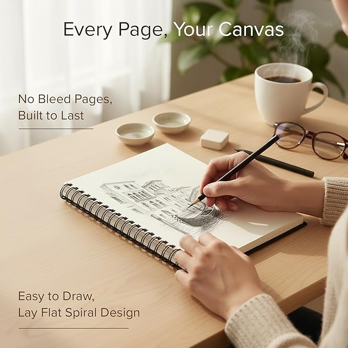 Artist’s Sketchbook Hardcover – 200GSM Very Thick Paper – Large, Spiral Sketch Book for Drawing and Mixed Media – Sketch Pad, Art Book - 8.25 x 11.4, 40 Sheets / 80 Pages