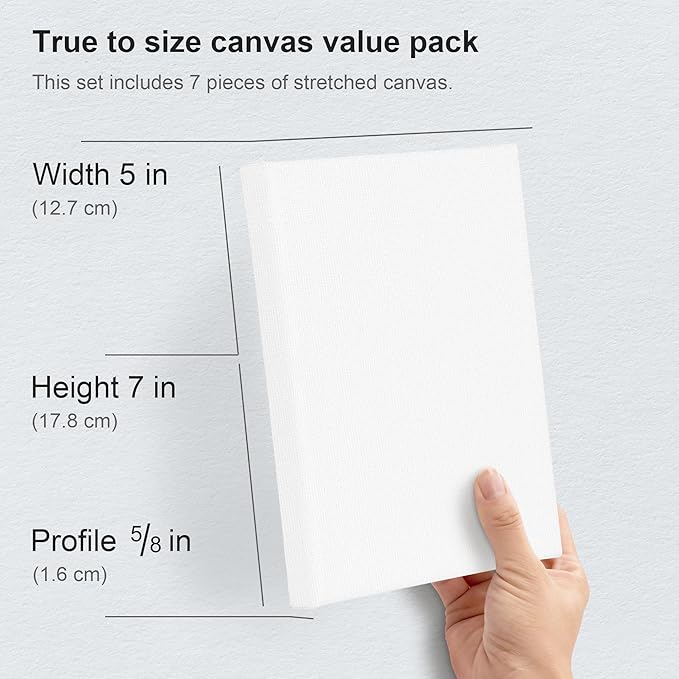 PHOENIX Stretched Canvas for Painting 5x7 Inch/7 Value Pack, 8 Oz Triple Primed 5/8 Inch Profile 100% Cotton White Blank Canvas,Small Framed Canvas for Oil Acrylic & Pouring Art