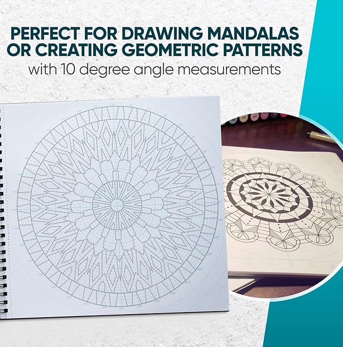 KOALA TOOLS - Circular Grid Sketchbook with Polar Coordinate Graph Paper, Polar Grid for Circular Designs, Mandala, and Geometric Patterns, 8.5 x 8.5 inches, 60 pages - Pack of 1