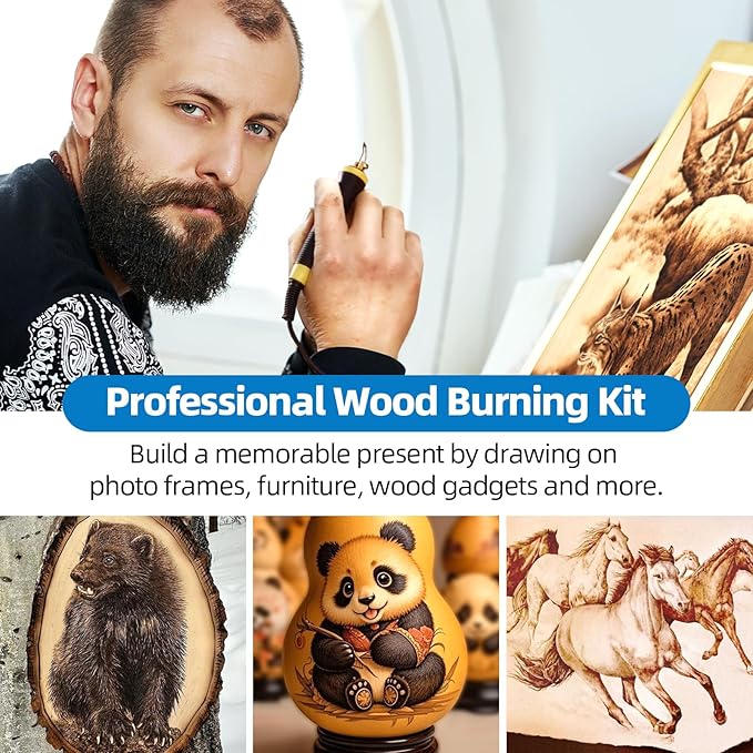 LH55-Z2-NS3 wood burning pen Wood Burning Tool Pen 200~750℃, Wood Burning kit with Digital Thermometer,3 pyrographic Wood Burning pens, 3 solid copper pen tips, 33 Wood Burning Pen Tips