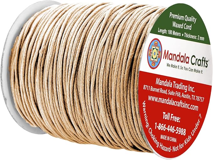 Mandala Crafts 2mm 109 Yards Natural Cotton Waxed Cord for Jewelry Making Bracelet Cord Waxed String - Beading String Thread Jewelry Cords for Necklaces String