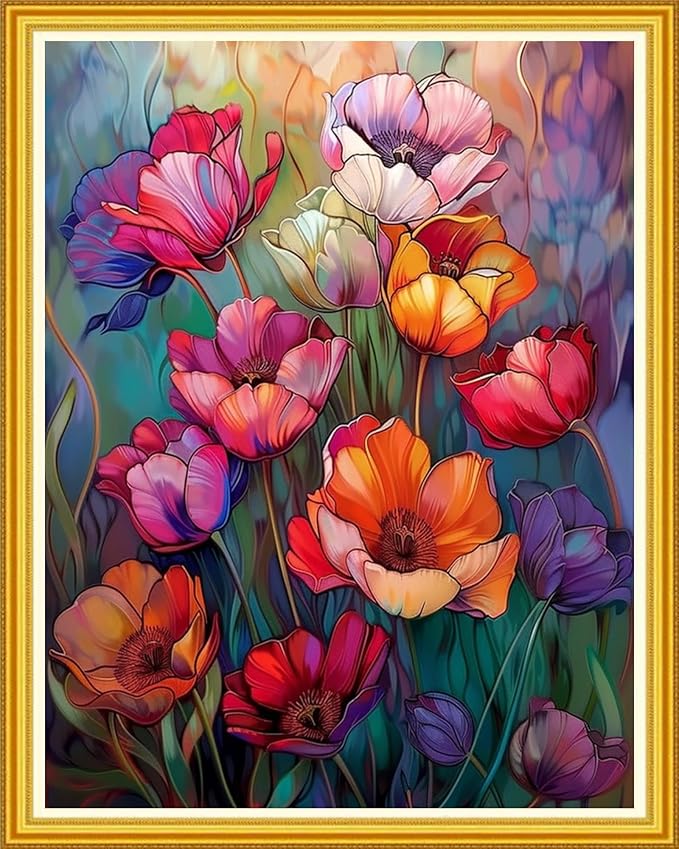 Magxvouy Cross Stitch Kits Stamped Full Range of Embroidery Kits,Cross Stitch Patterns Needlework Kits for Beginners 11CT Printed Kits&Colorful Flowers 16x20 inch