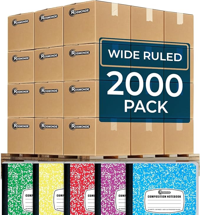 Rosmonde 2000 Pack (Pallet) Composition Notebooks Bulk, Wide Ruled, Full Pallet of Composition Notebooks, 200 Pages (100 Sheets), 9-3/4 x 7-1/2, Bulk Notebooks for School & Office, 4-7 Days Transit