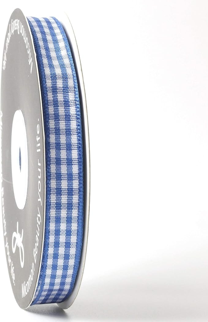 Ink Blue Gingham Plaid Checked Ribbon 25 Yard Each Roll 100% Polyester (3/8", Ink Blue)