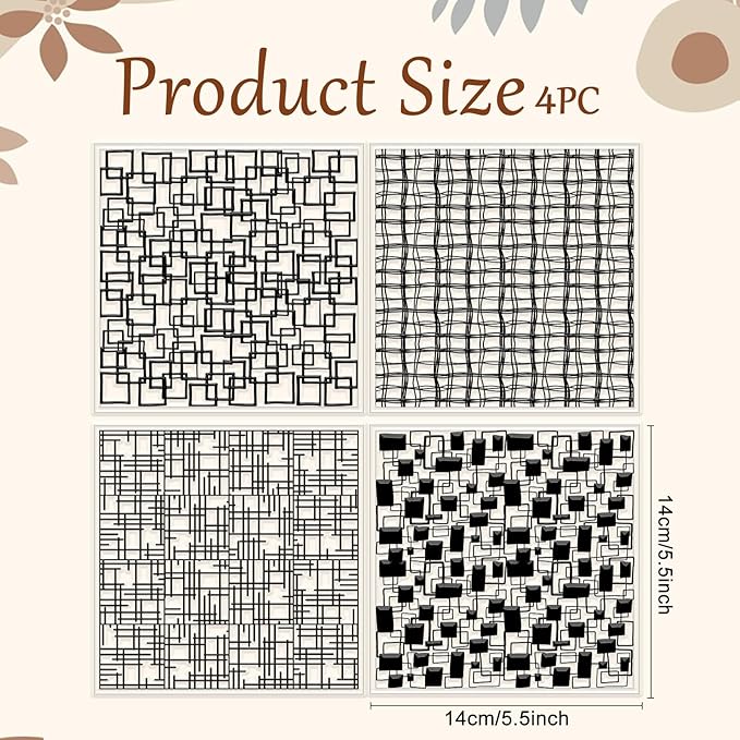 CHGCRAFT 4 Pcs Graffiti Grid Polymer Clay Texture Sheets Abstract Squares Silicone Texture Stamp Seamless Pattern Modeling Pattern Pad Sheets for Jewelry and Earrings Tools, 5.5x5.5 inch
