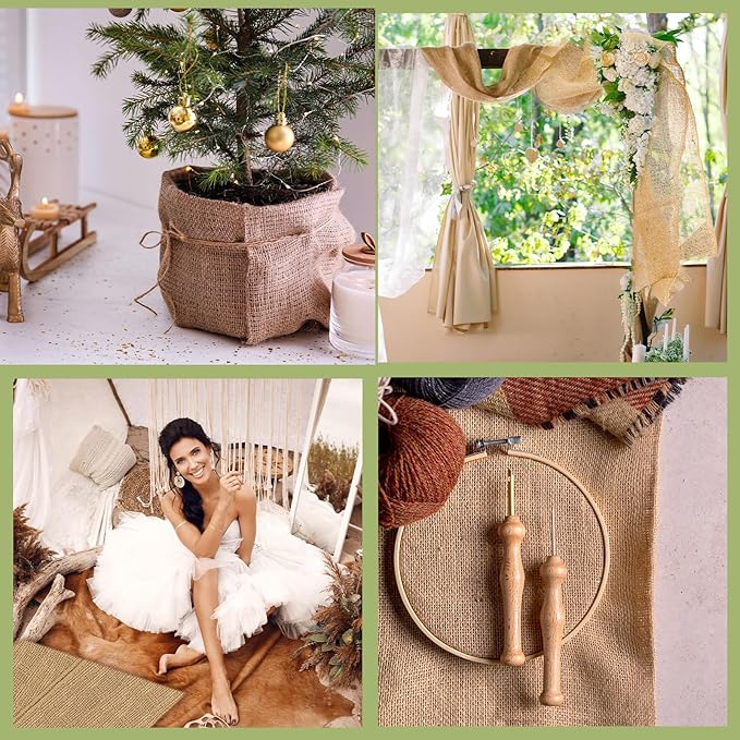 Buryeah 80 Inch x 15 ft Burlap Fabrics Roll Natural Jute Burlap Tree Wraps Protector Winter Frost Plant Blankets Cloth Weed Barrier Fabric Garden Plants for Winter Outdoor Trees Shrubs Party