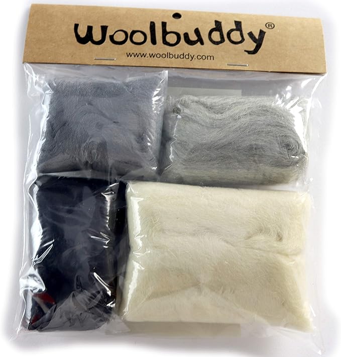 Woolbuddy Needle Felting Wool, Natural Handmade Wool Roving, 6 Vibrant Colors with Instructions (Wool Winter)