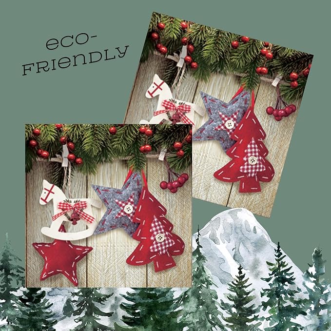 20-ct 13x13 Christmas Paper Decoupage Napkins, 3-Ply Servilletas Tissue Napkin for Dinner and Parties, Disposable Napkins (Stars)