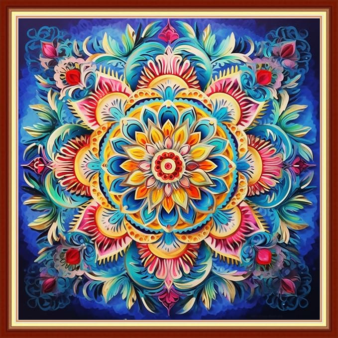 Redxing Stamped Cross Stitch Kits Full Range of Embroidery Starter Kits- Needlepoint Counted Cross Stitch Kits for Beginner Adults 11CT Printed Embroidery Kit-Magic Mandala 18x18 inch