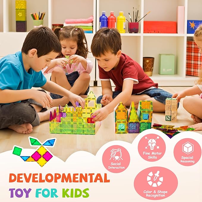 cossy 120Pcs Magnetic Tiles Magnetic 3D Building Blocks Set Educational Construction Toys for 3+ Year Kids with Stronger Magnets, Educational Toys, Recreational, Conventional