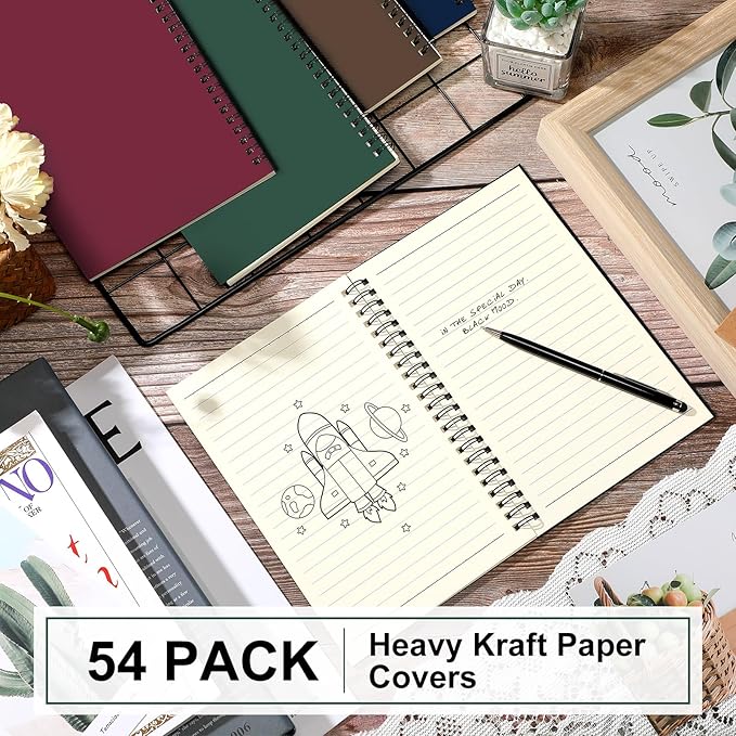Yahenda Spiral Notebook College Ruled Journals Notebooks Lined 8.3 x 5.5 Inch Note Books Bulk A5 Writing Notebooks Thick Paper Notebook for Office Business School Supplies (Classic Colors,54 Pcs)