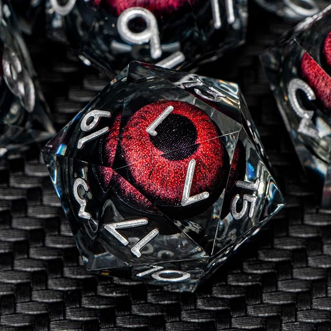 ARUOHHA DND Resin Dice Dragon Eye Dice Liquid Core Red Sharp Edged Dice Set with Gift Box, Polyhedral D and D Dice Set Role Playing Game D20 D12 D10 D8 D6 D4