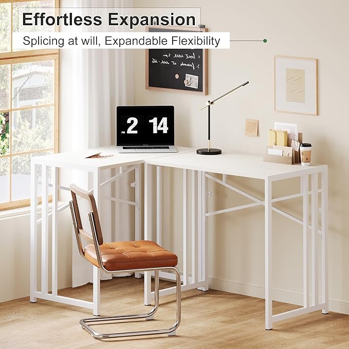 35 inch Small Folding Desk, Writing Gaming Computer Camping Desk for Small Spaces, No Assembly Required Home Office Table, Natural and White