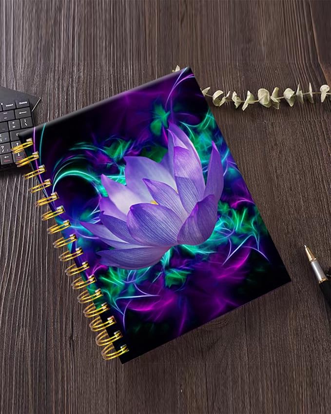 iampanda Spiral Journal Notebook,Chic Floral Strong Twin-Wire Binding with Premium Paper for Girl Women,60 Sheets A5 College Ruled Notebook/Journal,Perfect for School Office Home Gifts,Blue Purple