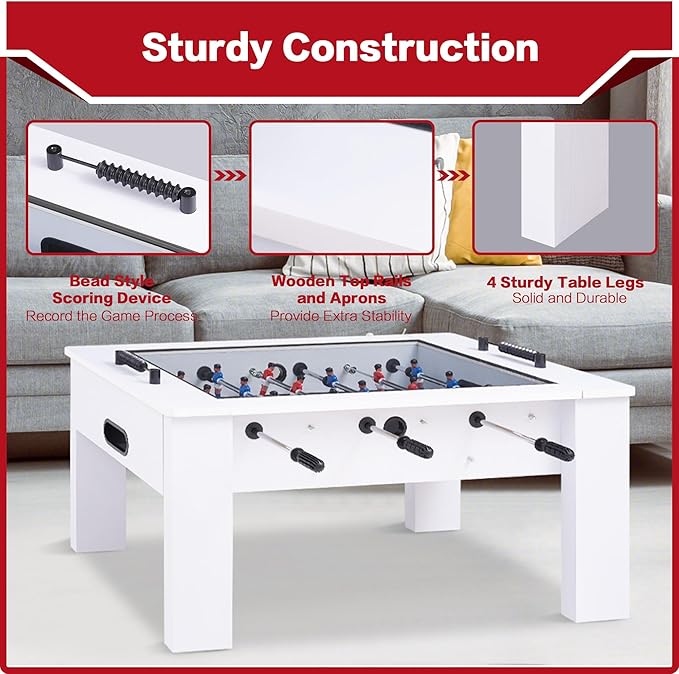 Foosball Coffee Table, 42" Soccer Game Table with Tempered Glass, Modern Game Table with 2 Balls for Adults, Kids, Home, Indoor Family Living Room