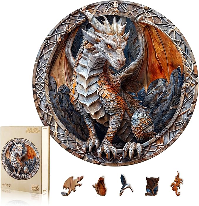 Wooden Puzzles for Adults, Cave Dragon Wood Puzzle, Wood Adult Puzzle, Wooden Puzzle for Family Game and Birthday Gifts for Women Men (L-13.4 * 13.4in 300pcs)