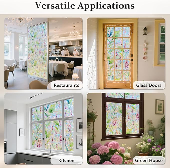 Donox Decorative Window Privacy Film, 3D Floral Stained Glass Window Film Static Cling Rainbow Privacy Sticker for Glass Door Heat Control Anti UV, No Adhesive (Gladiolus,23.6 x 157.4 inches)