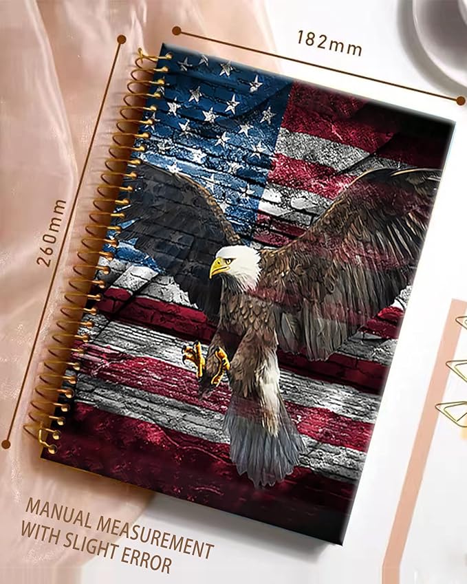 iampanda Spiral Journal Notebook,Cool Strong TwinWire Binding with Premium Paper for Girl Women,60 Sheets A5 College Ruled NotebookJournal,Perfect for School Office Home Gifts,American Flag Eagle