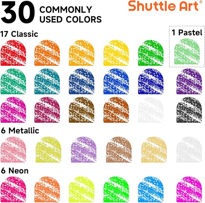 Shuttle Art Tempera Paint Sticks - 30 Solid Colours - Quick Drying - Works Great on Paper, Wood, Glass, Ceramic, Canvas