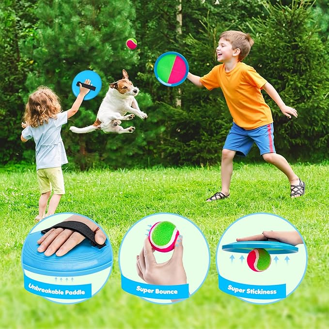 Toss and Catch Ball Set Upgraded - Kids Toys Outdoor Games for Whole Family - Water-Resistant Great for Beach Pool Yard Games - Classic Gift for Boys Girls 3 4 5 6 7 8 9 10 11 12+ Years Old