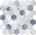 The Tiles Plaza 10-Sheet Peel and Stick Backsplash, Blue Cement Hexagon Stone Composite Marble Looks Self Adhesive Wall Tile, Stick On Tiles for Kitchen Bathroom Shower, Cover 9 Sq Ft.