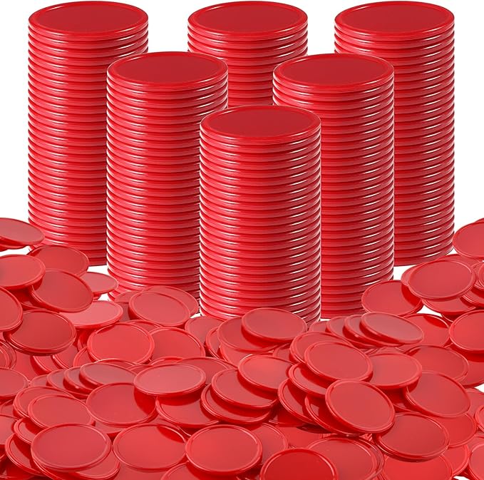 Coopay 600 Pieces Plastic Poker Chips Learning Counters Disks Bingo Chip Counting Discs Markers for Math Practice and Poker Card Game Tokens, Teaching Rewards, 38 mm/ 1.5 Inches (Red)