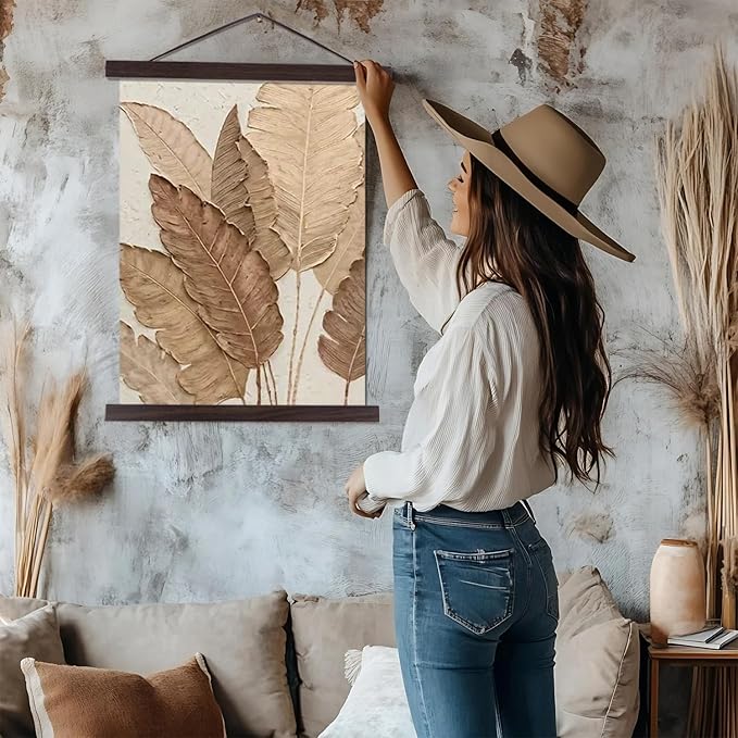 Artmag Magnetic Poster Hanger Frame, 32x24 32x40 32x48 Light Wood Wooden Magnet Canvas Artwork Print Poster Hangers Frames Hanging Kit (Walnut, 32")