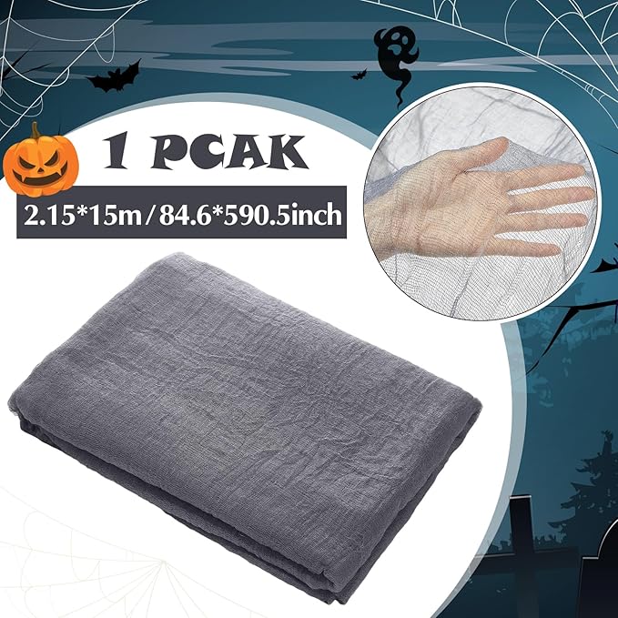 Boao Halloween Cheese cloth 84.65 x 590.55 Inch Gray Cheesecloth Roll for Crafts Large Cotton Muslin Gauze Fabric for Halloween Outdoor & Indoor Spooky Decoration
