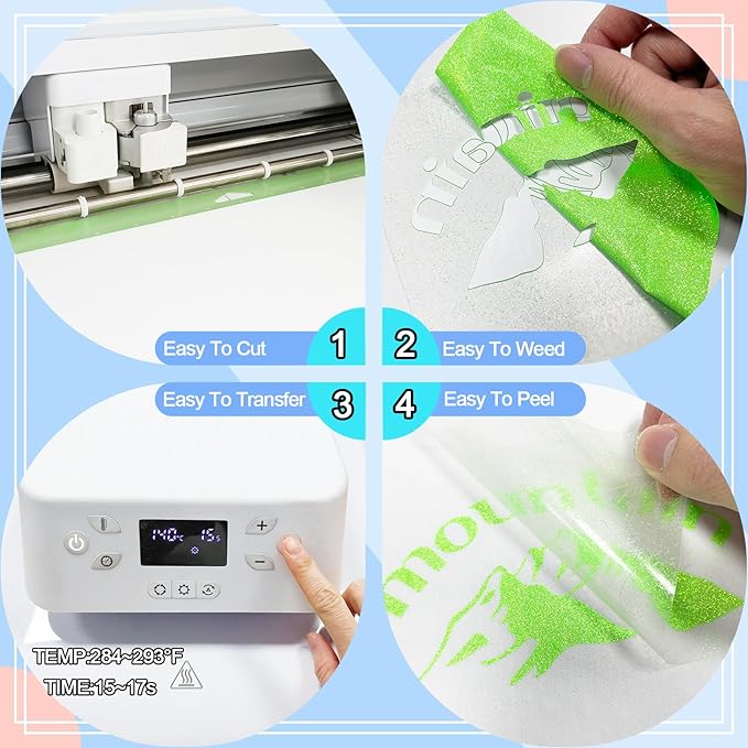 Fluorescent Green Glitter HTV Heat Transfer Vinyl 12" x6FT Glitter Vinyl for T Shirts Easy to Cut and Weed Compatible with All Cutter Machines HTV Vinyl Iron on for Cricut(Fluorescent Green)