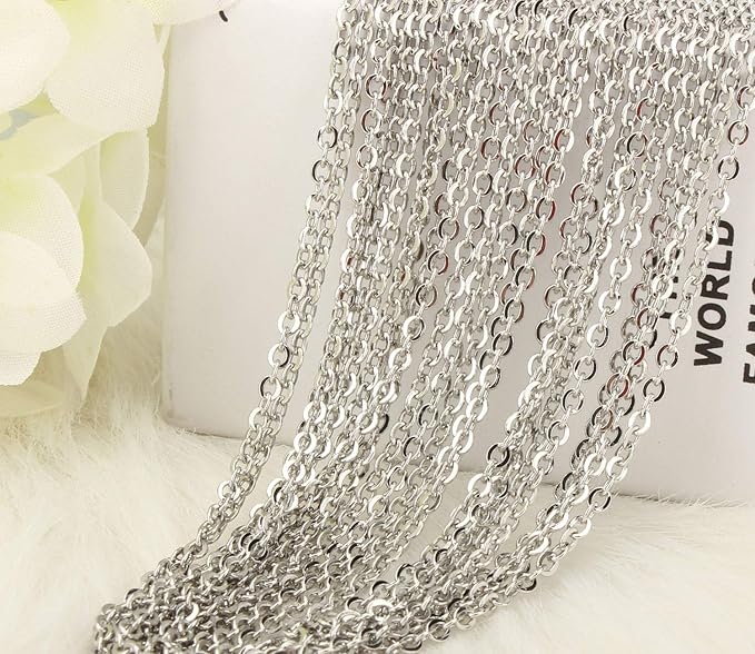 Wholesale 12 PCS Genuine Stainless Steel Cable Chain Necklace Chains Bulk for Jewelry Making (18 Inch(2MM))
