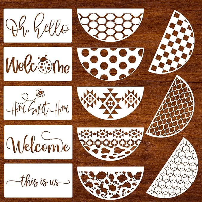 Welcome Stencils for Painting on Wood 12” Welcome Stencil for Wood Sign Hello Doormat Stencils Templates for Door Hanger Door Mat Fabrics
