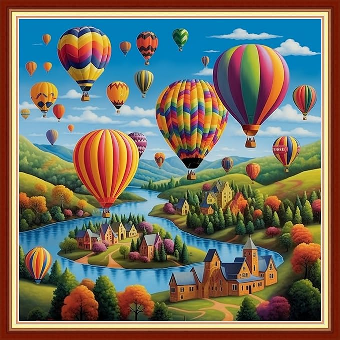 Artvxeay Cross Stitch Kits Stamped Full Range of Embroidery Kits for Beginners Adults 11CT Pattern Stitch Embroidery Kits Needlepoint Kits DIY - (Rainbow Hot Air Balloon 18x18 inch)